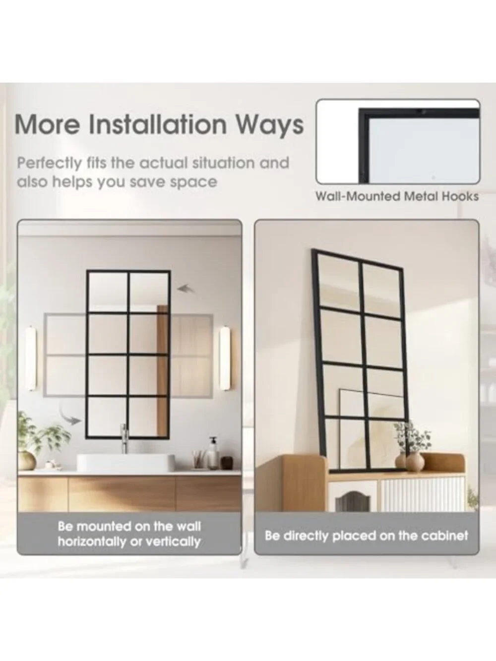 Stylish Black Framed Window Pane Wall Mirror 16x32